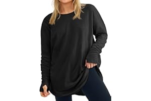 FISOEW Women's Plus Size Long Sleeve Tunic Top Crew Neck Summer Oversized Fit Basic T Shirts Blouse