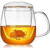 DOPUDO Large Glass Tea Cup, 34 oz Borosilicate Glass Tea Mug with Infuser and Lid, 1000ML Clear Tea Cups for Brewing Scented Tea and Tea Bag.