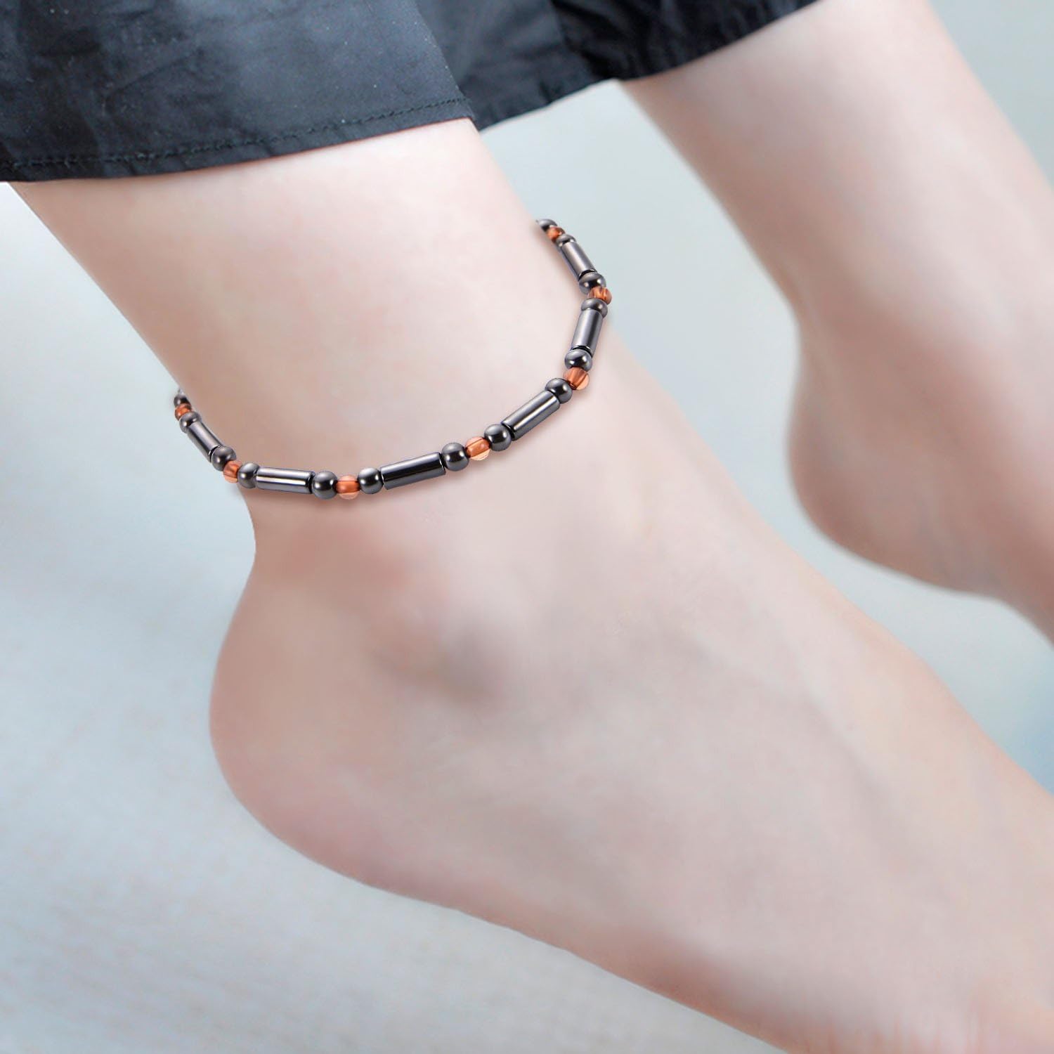 Autone Women Men Magnetic Anklet Hematite Stone Ankle Bracelet, Health Care Black Therapy Jewelry (03#)