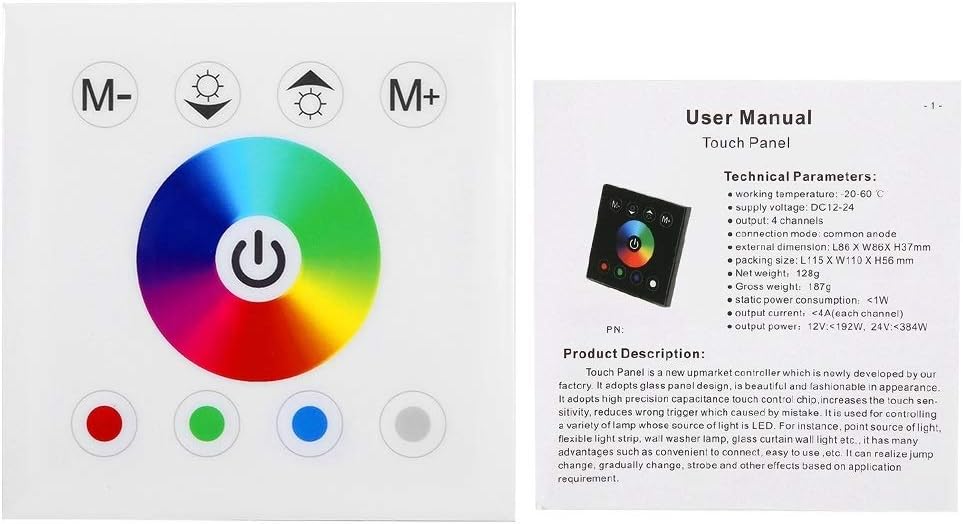 Dingln Wall Mounted Colorful RGBW LED Touch Panel Controller Dimmer Switch For Strip Light White
