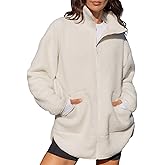 LASLULU Womens Full Zip Fleece Long Jacket Sherpa Oversized Sweatshirts Stand Collar Winter Coat Warm Sweater