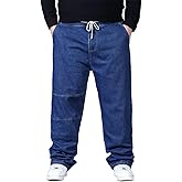 Big and Tall Baggy Jeans for Men Plus Size Elastic Waisted Denim Joggers Pants Straight Loose Jean Trousers 2XL-6XL