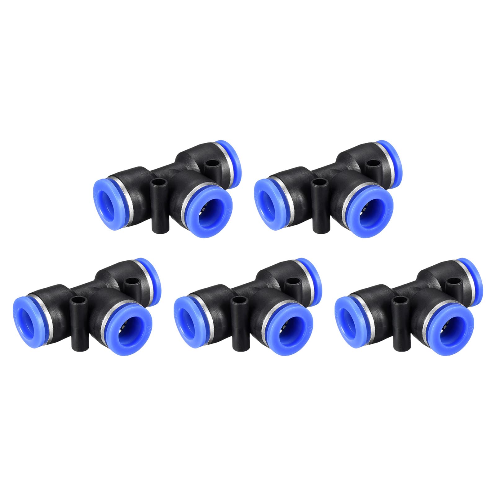 M METERXITY 5 Pack Tee T Shape Push to Connect Air Hose Fitting, for Transporting Air Water, Apply to Outdoor/Industrial (10mm, Black Blue)