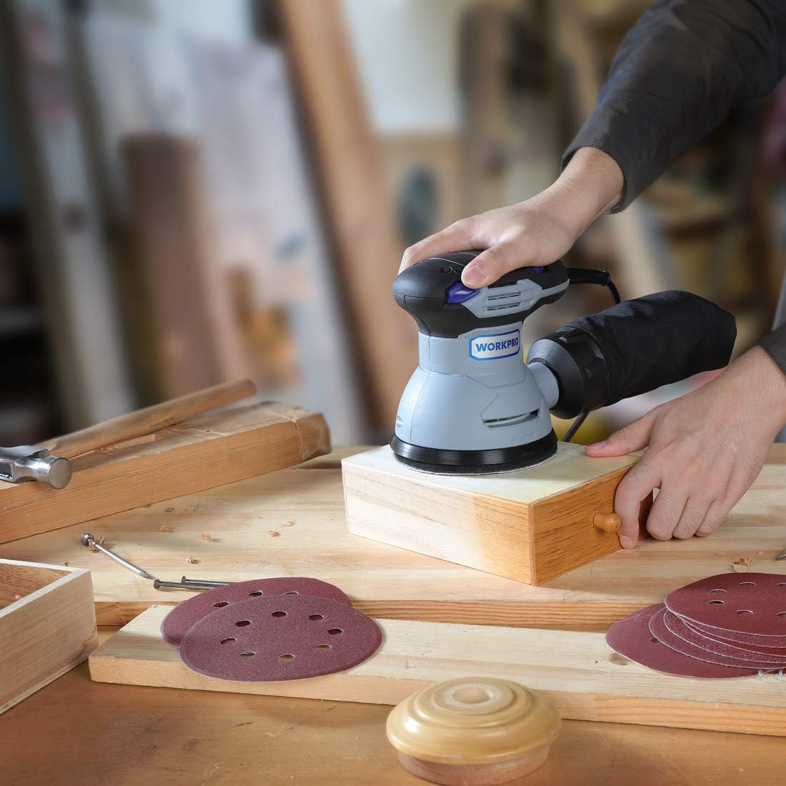 WORKPRO 150-piece Sandpaper Set - 5-Inch 8-Hole Sanding Discs 10 Grades Include 60, 80, 100, 120, 150, 180, 240, 320, 400, 600 Grits for Random Orbital Sander(Not for Oscillating Tools or Mouse Sander) - - 