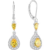 Aprila Drop Dangle Earrings 925 Sterling Silver Birthstone Teardrop Leverback Earrings 5A Cubic Zirconia Jewelry for Women
