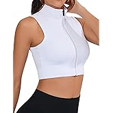 FEOYA Women Workout Cropped Jacket Sports Crop Tank Tops Cute Athletic Full Zip Shirts Sleeveless Yoga Top