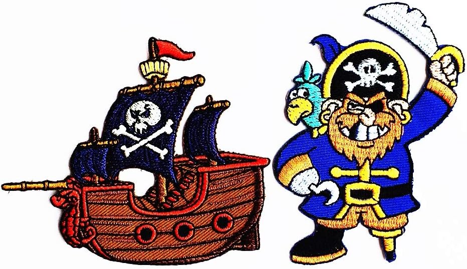 Juego de 2 piezas de huesos cruzados, barco pirata, capitán, barco