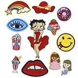 Trasfit 12 Pieces Iron on Patch Embroidered Applique DIY Decoration Patch Set Sew on Patch for Jeans, Clothing, Bags