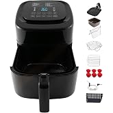 Nuwave Brio 10-in-1 Air Fryer, 6 QT Capacity with Smart Probe | Roast Grill Bake for Fast Meals, One-Touch Digital Controls, Powerful 1800W Fryer, 100 Recipes, Removable Divider, Grill Pan