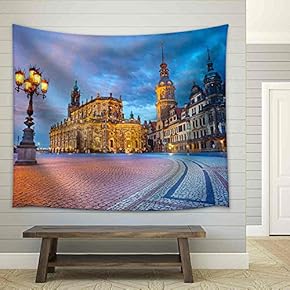Dresden Image of Dresden, Germany During Twilight Blue Hour - Fabric Wall Tapestry Home Decor - 51x60 inches