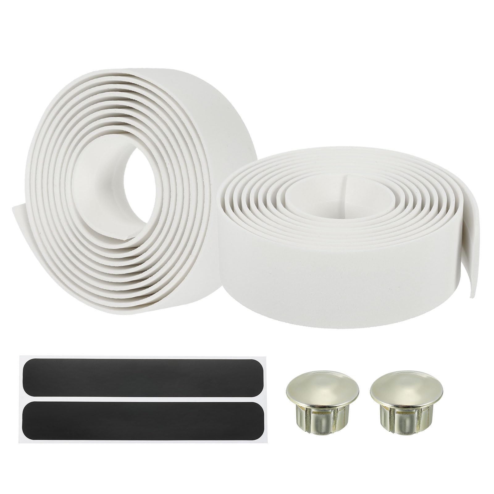 PATIKIL Bike Handlebar Tape, 2 Pack EVA Handle Grip Wraps Non-Slip Bicycle Bar Tape with Silver End Plugs for Racing Bicycles Road Bicycle, White