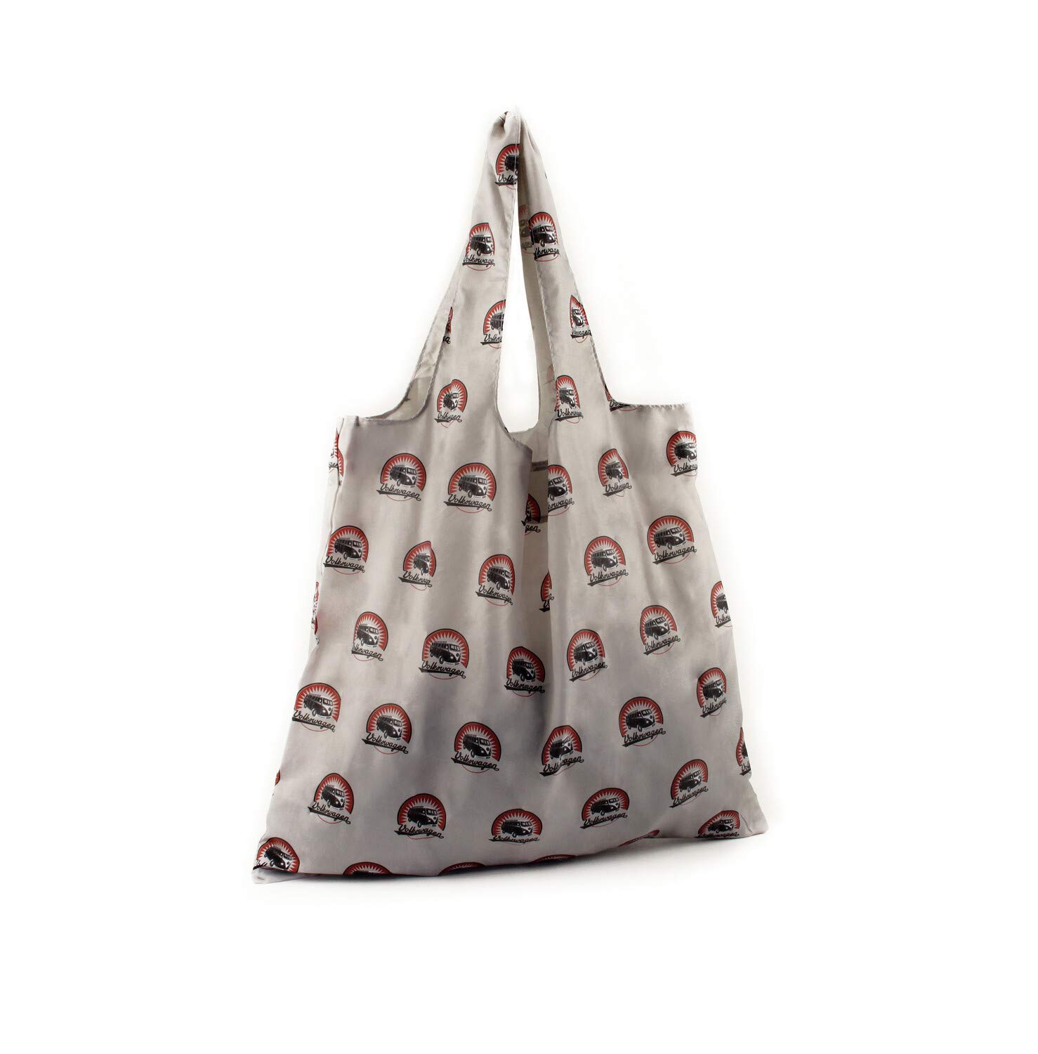 BRISA VW Collection - Volkswagen Reusable Polyester Shopping Bag Grocery Sack with T1 Bus Campervan Motif (Vintage Logo/Gray)