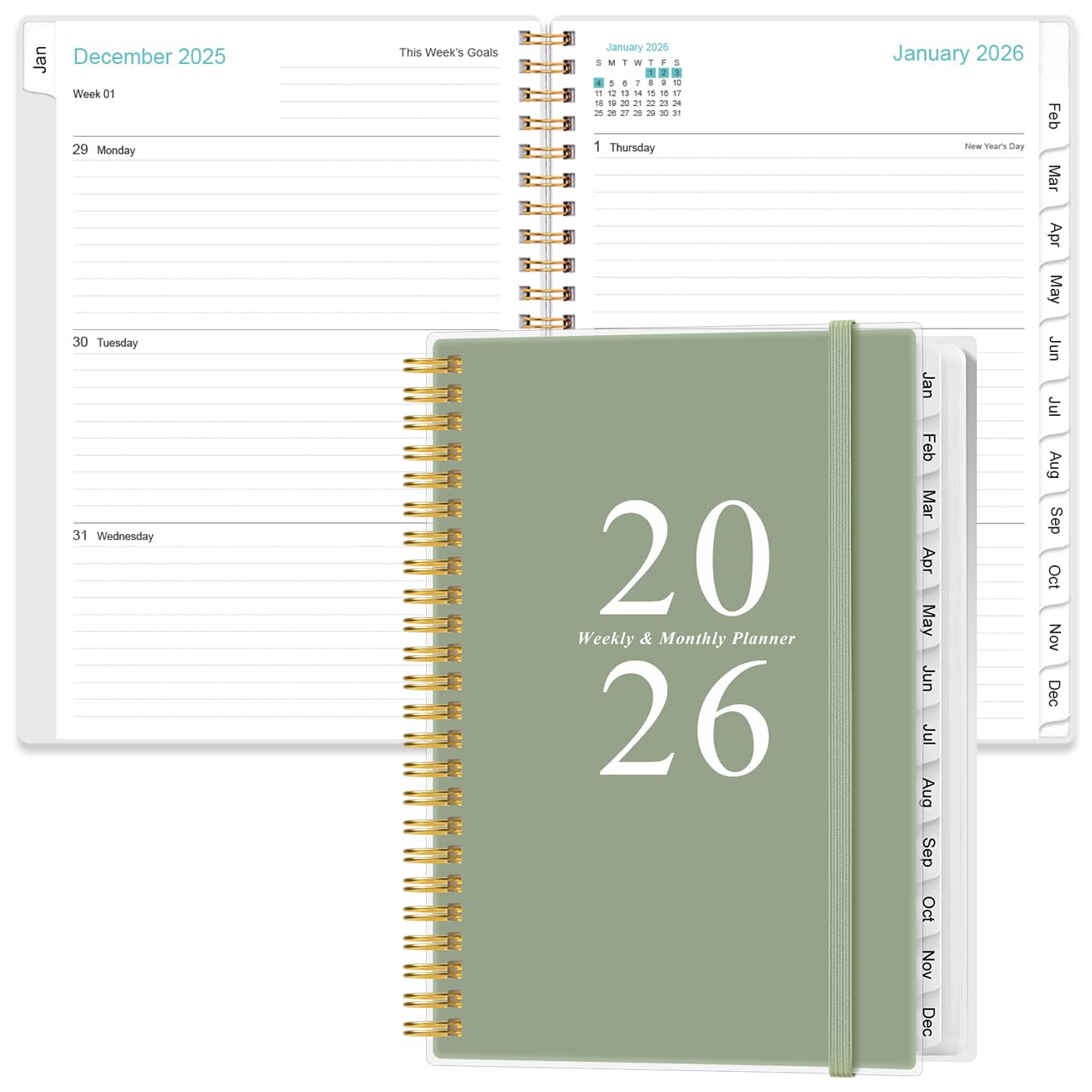 Photo 1 of 2026 Planner - A5 Weekly & Monthly Planners Spiral Bound, January 2026 - December 2026, 2026 Planner with Flexible Cover, Tabs, Inner Pocket, 6.4" x 8.5", Teal
