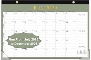 KOPEESY Desk Calendar 2025-2026, 18 Months from July 2025 to December 2026, Medium Size 17" x 12" Wall Calendar with NOTES & To Do List, Monthly Calendar for Home, School, Office
