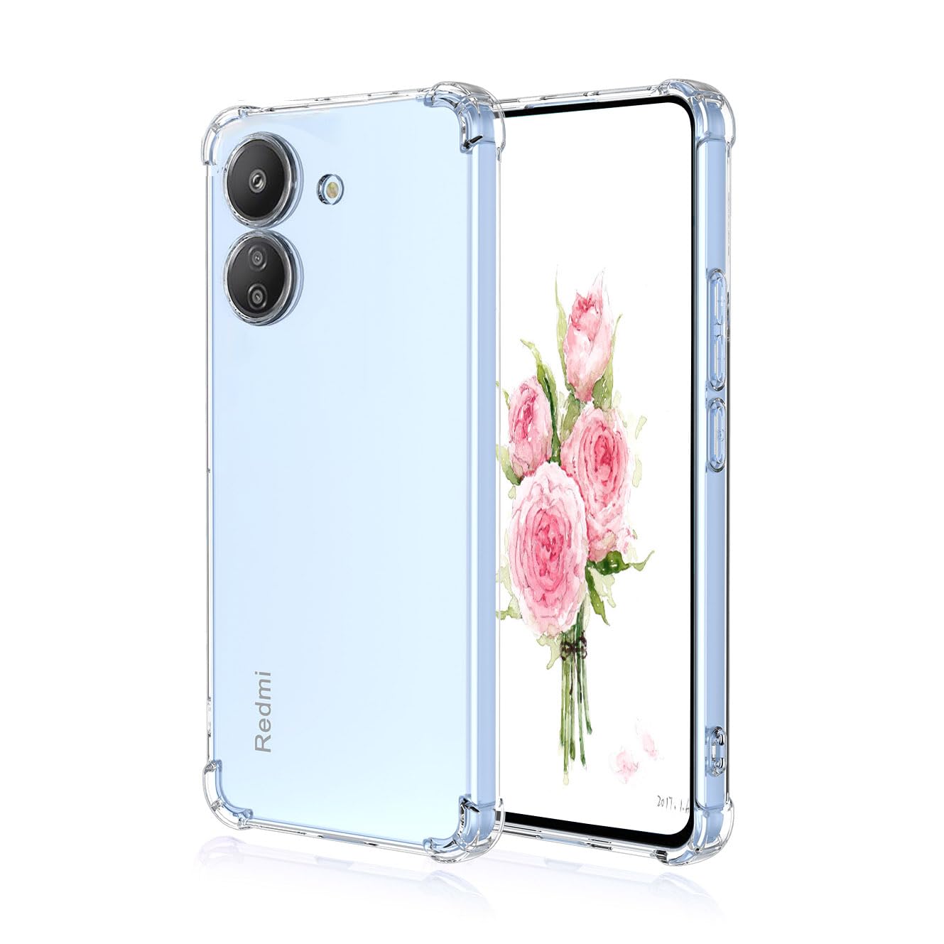 YUECXIN Case for Xiaomi Redmi 13C / Poco C65, Ultra Thin Soft Clear Premium Shockproof Anti-fall TPU Bumper Silicone Cover with Cute Delicate Elegant Pattern Design, Transparent