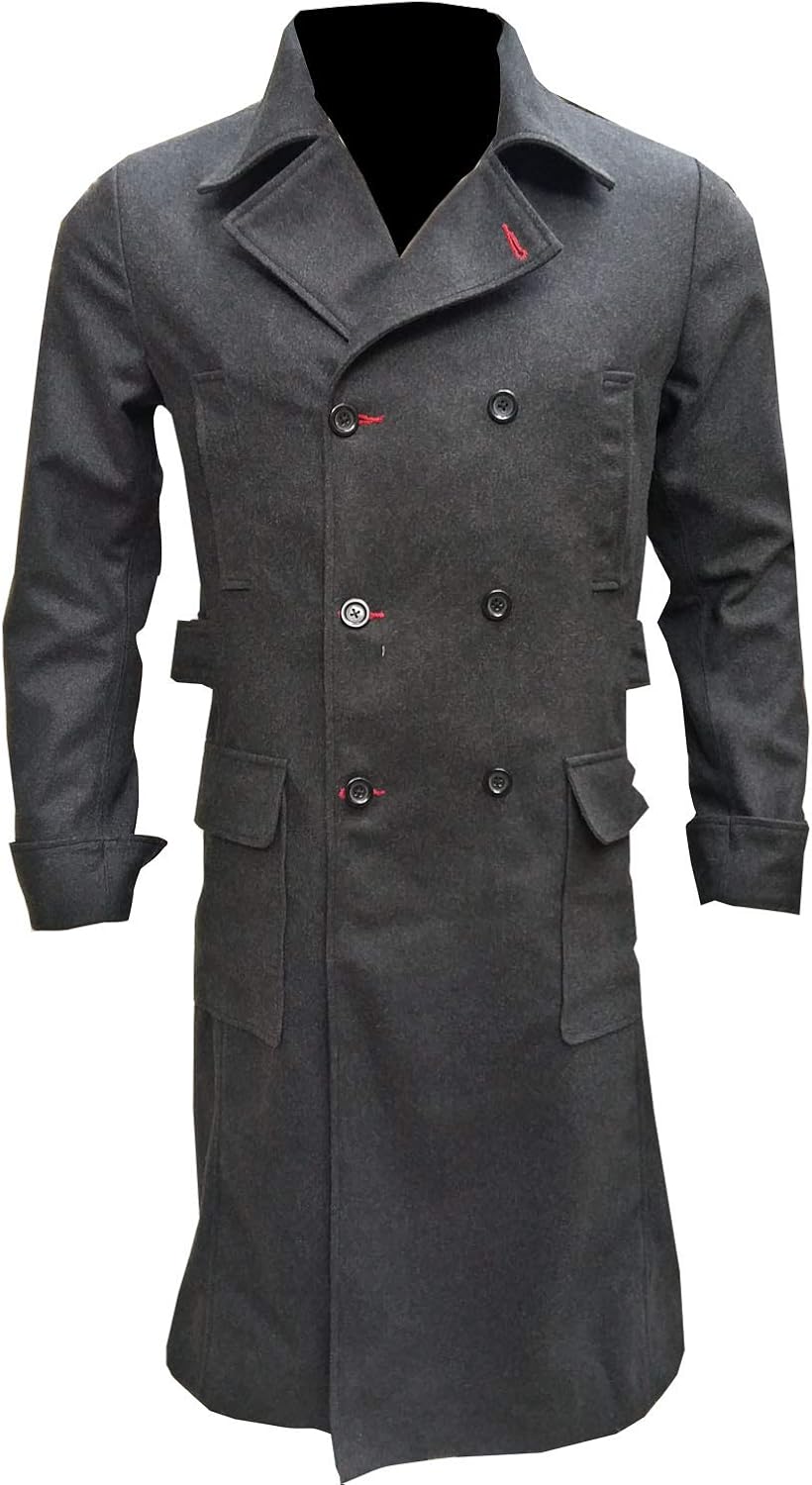 Sherlock Holmes Coat Benedict Classic Detective Long Wool Jacket for Men's Charcoal Grey at 