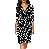 Berydress Women's Classic 3/4 Sleeve V Neck Sheath Casual Party Work Faux Black Wrap Dress