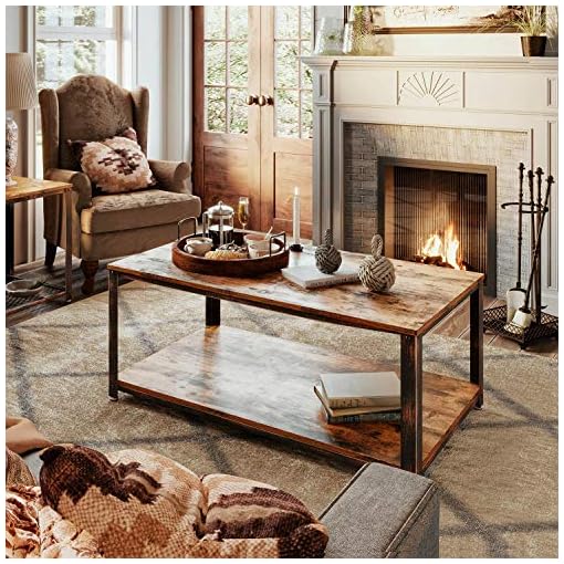 Rolanstar Coffee Table Rustic Coffee Table With Storage Shelf For Living Room Wood Look Accent Furniture With Stable