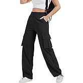 AVAMO Cargo Pants for Women with Pockets High Waist Lightweight Stretchy Hiking Casual Streetwear Baggy Wide Leg Pants