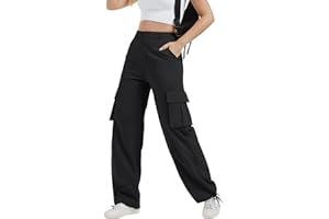 AVAMO Cargo Pants for Women with Pockets High Waist Lightweight Stretchy Hiking Casual Streetwear Baggy Wide Leg Pants