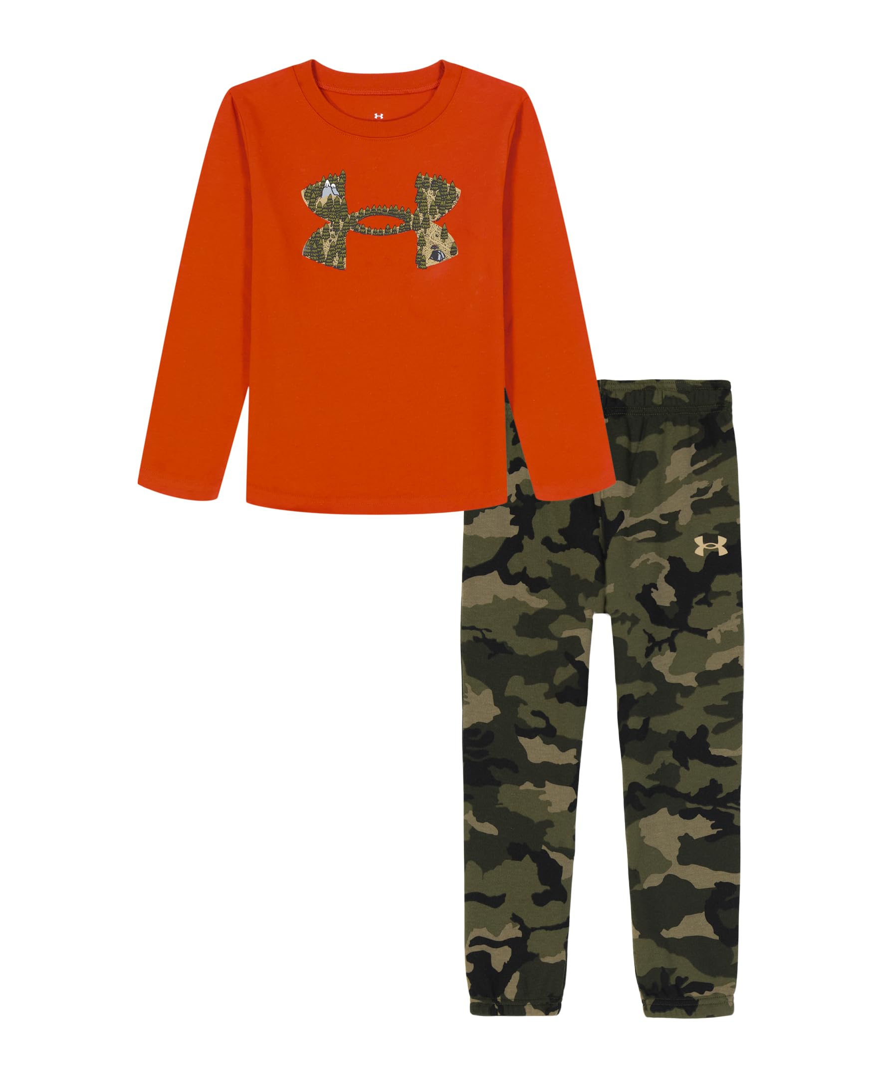 Under Armour Boys’ 2-Piece Long Sleeve T-Shirt and Fleece Pants Set, Outdoor Collection, Surplus Orange Camp, 4