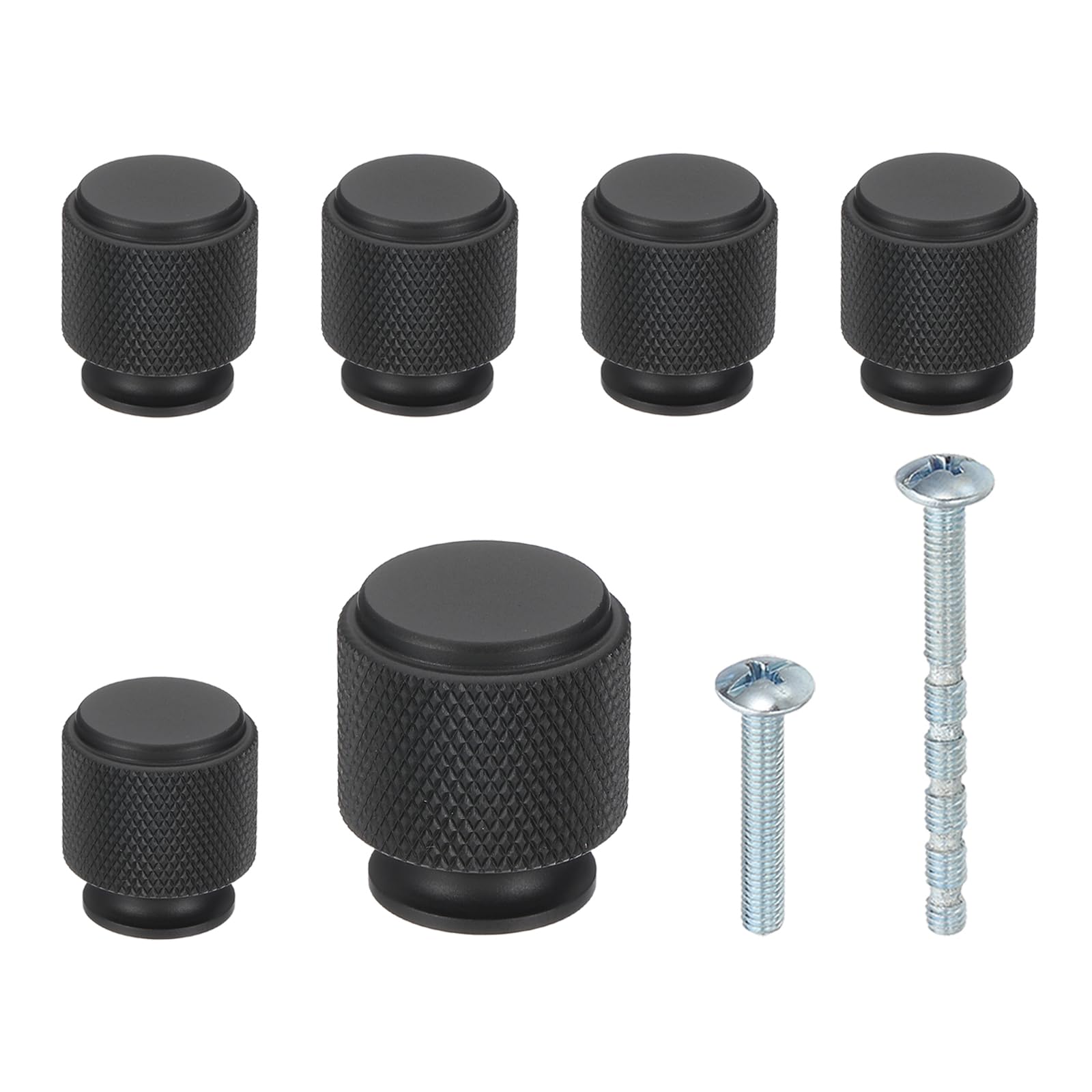 PATIKIL 1 Inch Dia. Cabinet Knobs, 6pcs Knurled Drawer Round Pulls Handle Solid Hardware for Dresser Wardrobe Kitchen Cupboard, Matte Black
