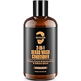 YEALIR 2-in-1 Beard Wash and Conditioner, Sandalwood Scent, 8.45 oz | Cleanse, Hydrate, Soften &amp; Refresh Dry, Coarse Beard, Mens Beard Shampoo for a Fuller &amp; Healthier Beard