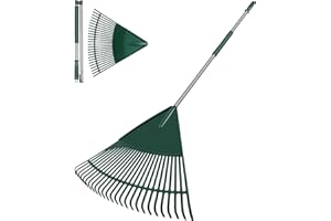 SHANTRA Garden Leaf Rake, 65.7" Garden Rakes with Foldable Lightweight Steel Handle, 26 Tines Plastic Head Shrub Rake, Folding Yard Garden Rake for Lawns, Grass, Flower Beds Leaves Cleaning, Silver & Green