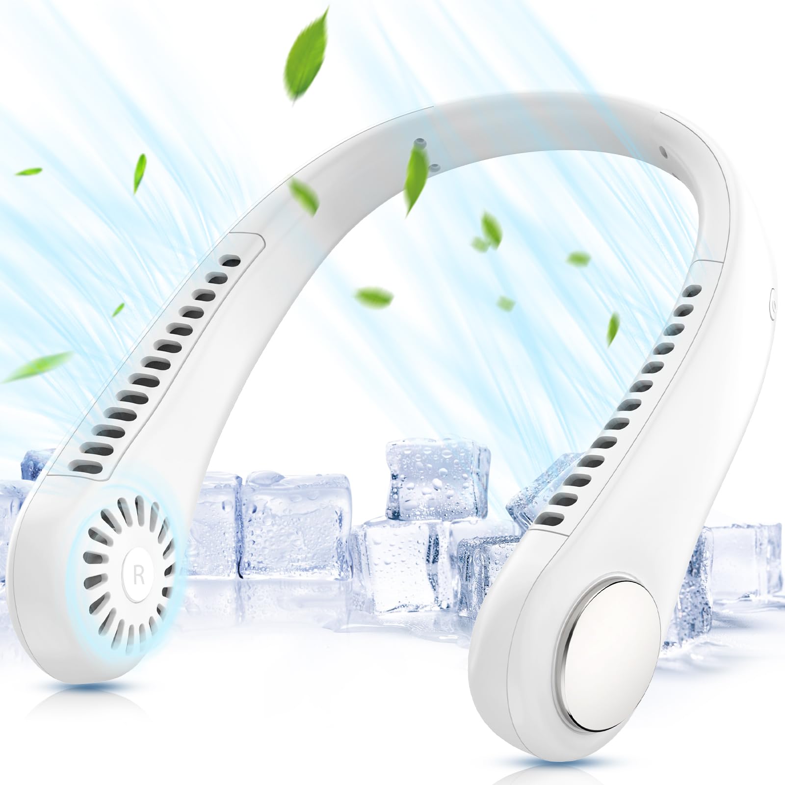 ITHKY Neck Fan, Portable Fan Hands Free Bladeless Mini with 360°Cooling Airflow, USB Rechargeable Personal Quiet Wearable 3 Wind Speed for Sports Outdoor Indoor, Dark White