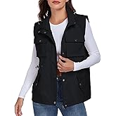 KateModa Women's Military Utility Vest Sleeveless Drawstring Jackets Waterproof Cargo Vest Outerwear with Removable Hood