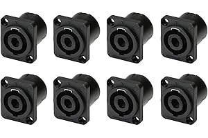 Yuyaokk 8 Pack SpeakOn Panel Mount Socket Rectangle(Square), 4 Pole Audio Speaker Jack Twist Lock Compatible with Speakon NL4MP, NL4MPR, NL4FC, NL4FX, NLT4X, NL4 Series, NL2FC, NL2