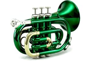 SKY MUSIC Sky Band Approved Brass Bb Pocket Trumpet with Case, Cloth, Gloves and Valve Oil, Guarantee (Green)