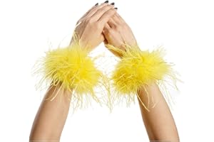LVCOMEFF Women Ostrich Feather Bracelet Wrist Cuffs Furry for Party Wedding Bride Concert Luxurious