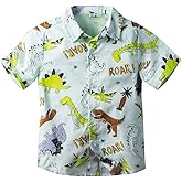 LittleSpring Boys Hawaiian Button Down Shirts Short Sleeve Cartoon Summer Casual Shirt