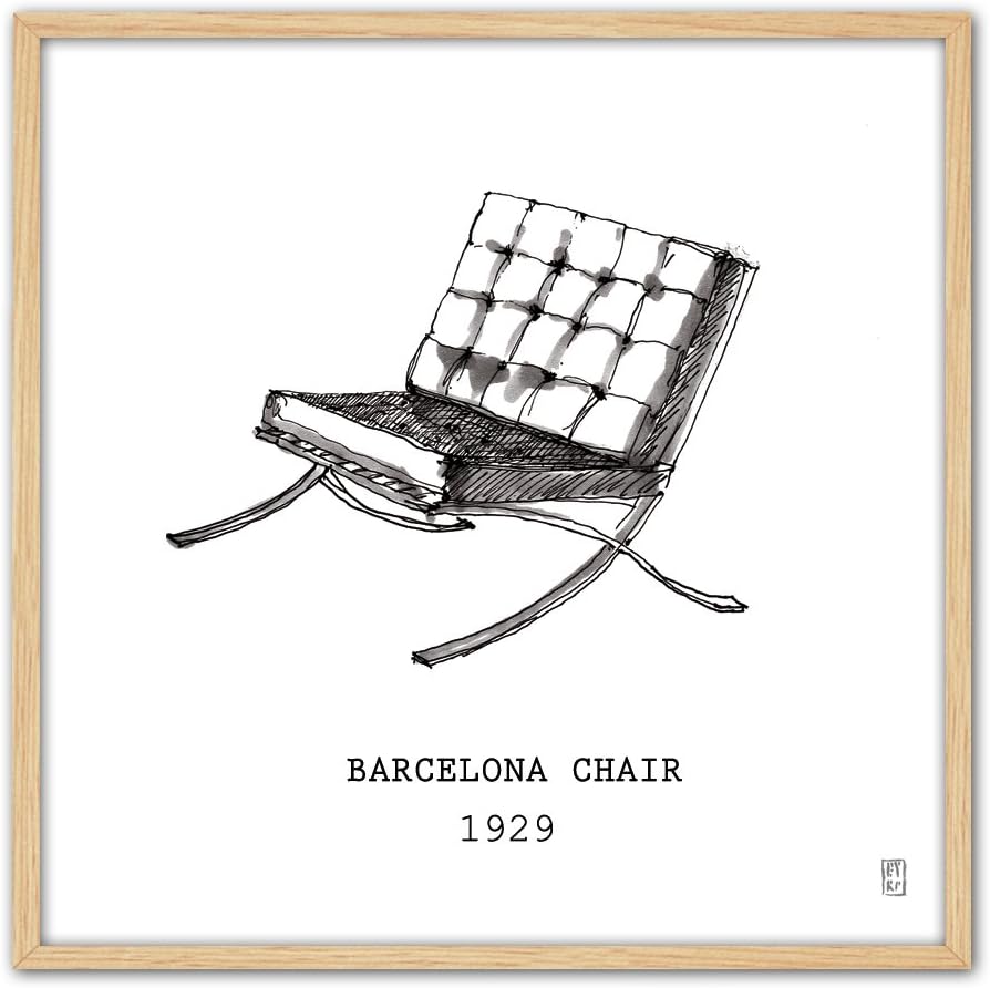 Cuadriman Design Table Barcelona Chair, Wood, black and white, 42 x 42 cm