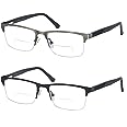 Kafirlo Bifocal No Line Progressive Multifocus Reading Glasses Men Multifocal Reader Blue Light Computer Metal Frame Eyeglass
