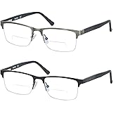 Kafirlo Bifocal No Line Progressive Multifocus Reading Glasses Men Multifocal Reader Blue Light Computer Metal Frame Eyeglass