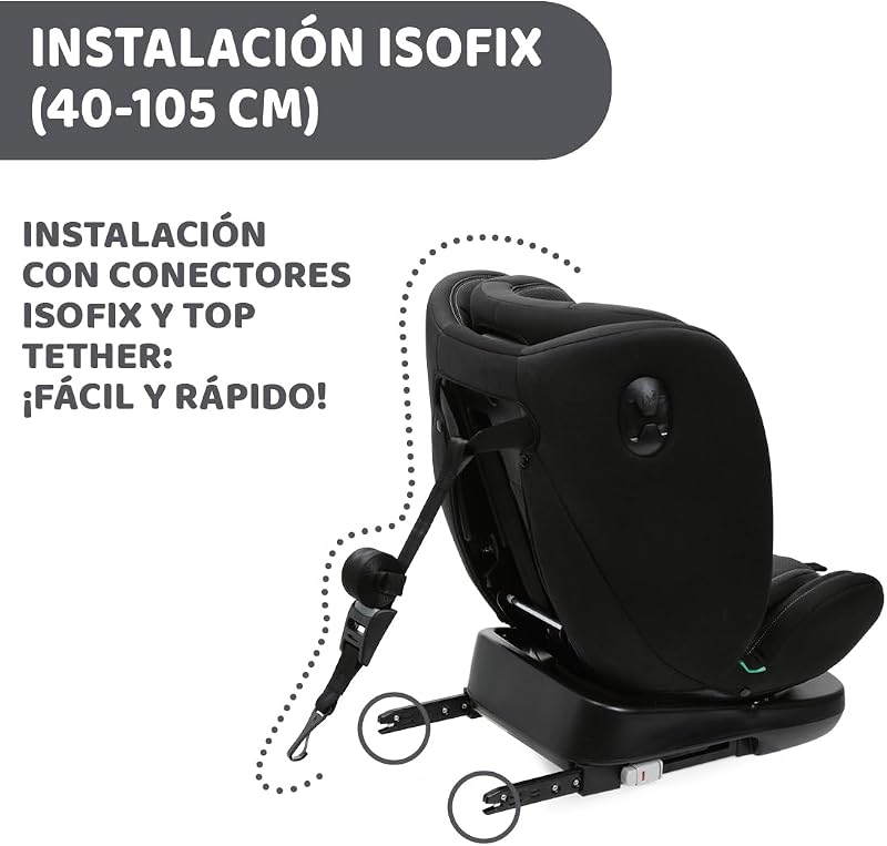 Unico Evo I-Size, Kindersitz 0-36 Kg, für Kinder von 40 bis 150 cm, homologiert ECE R129/03, Isofix 360° drehbar und neigbar, Gruppe 0+/1/2/3 von 0 bis 12 Jahren, Schwarz