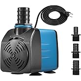 TONGCHANT 480 GPH Fountain Pump for Ponds Fountains &amp; Aquariums, 8.2ft Lift | 35W submersible pump for fish tank &amp; hydroponics, pond pump, adjustable Flow, 3 Nozzles, ultra quiet, ETL Listed
