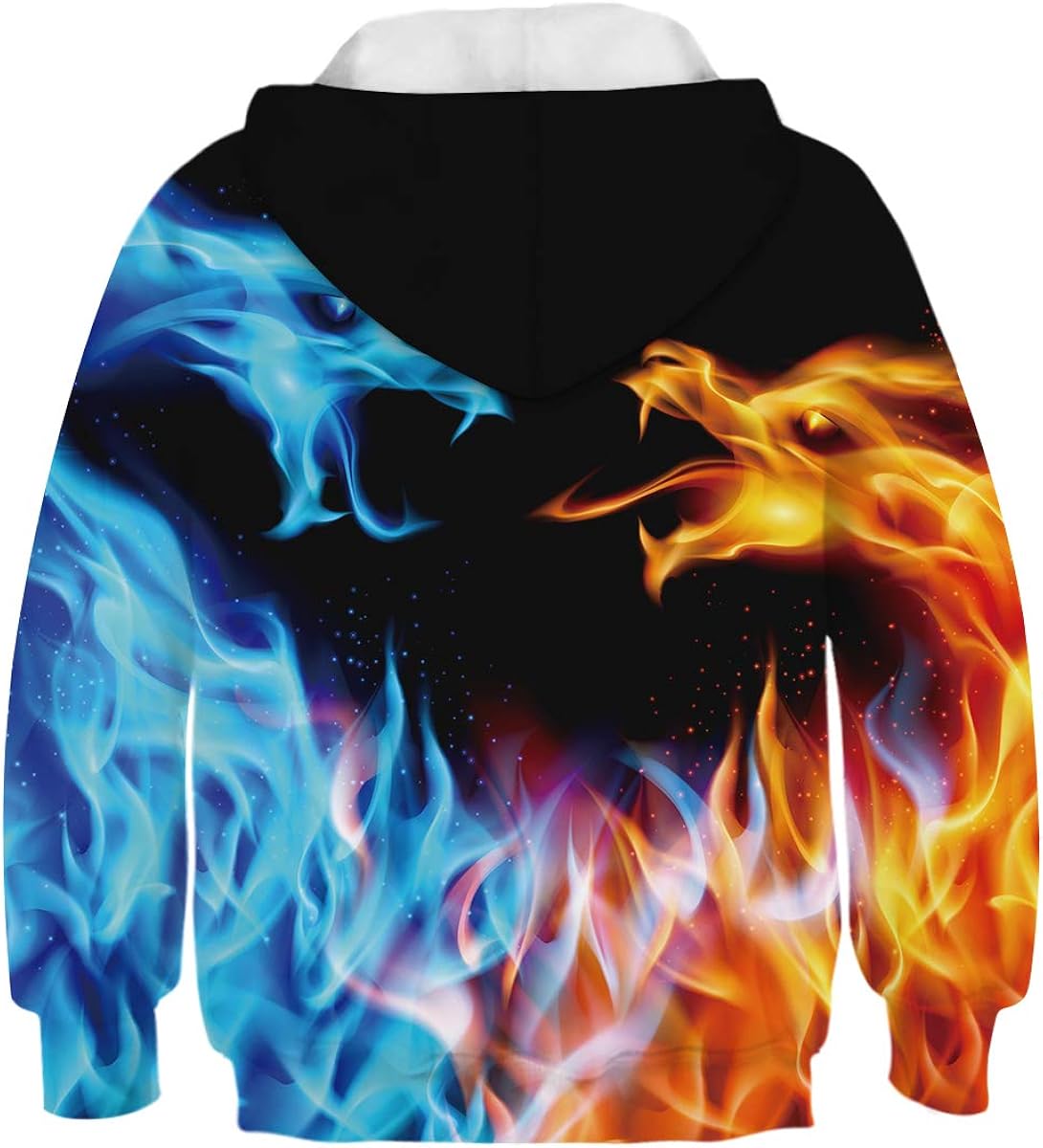 Ainuno Kids Boys Girls Hoodie Pullover 4-15Y Galaxy Wolf Sweatshirts 3D Cool Top: Clothing