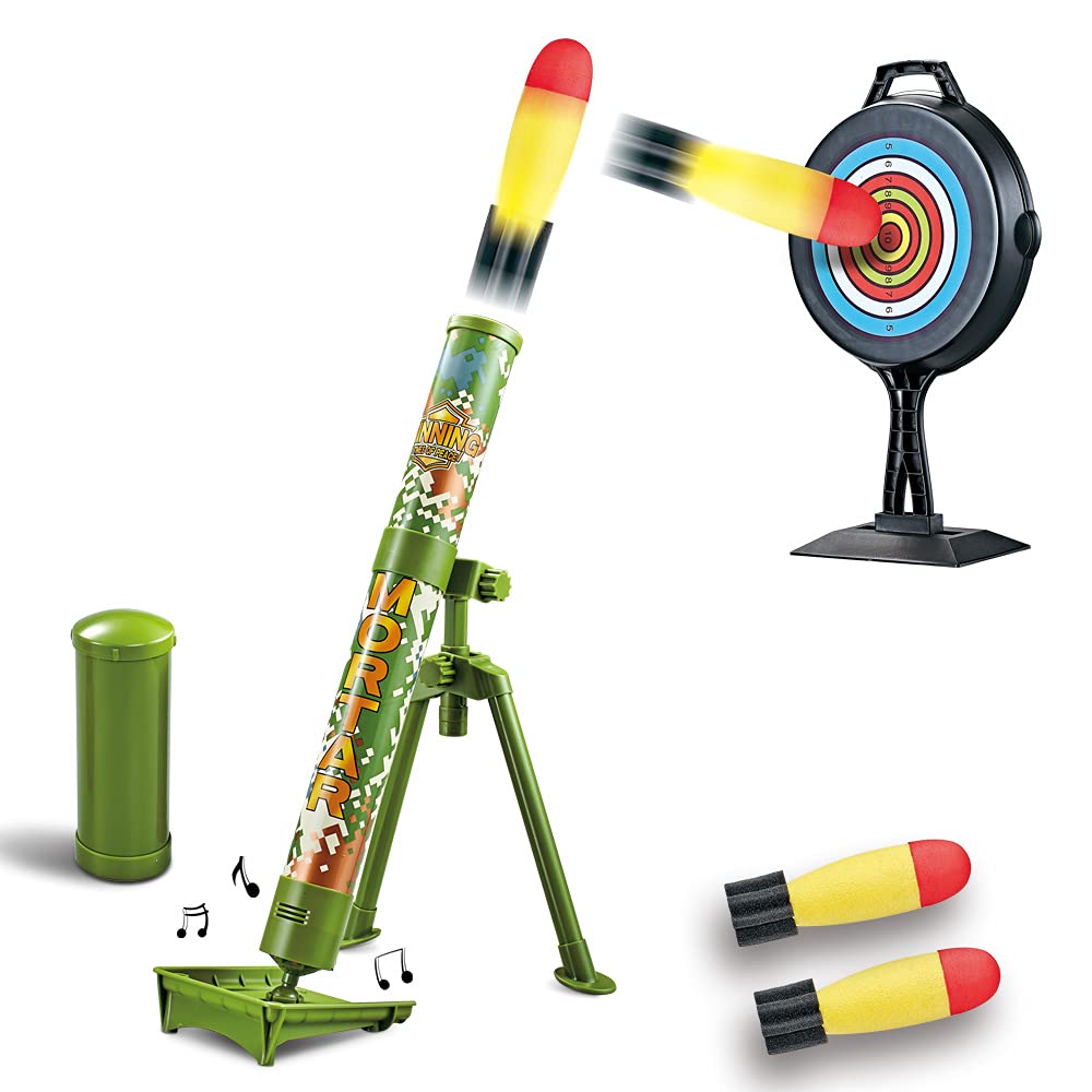 deAO Toy Mortar Launcher Shooting Game Rocket Launcher Kid with Music Function, Adjustable Elevation and Foam Rocket Missiles Included – Gift for Boys and Girls Age 3 4 5 6+ Years Old