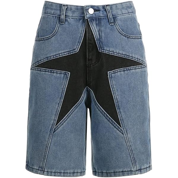 Jean Shorts Womens Star Patchwork Denim Shorts Y2K Vintage