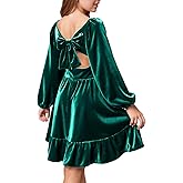 WIFFGO Girls Christmas Dress Fall Velvet Tie Back Long Sleeve Elegant Party Gifts for Outfits Kids Teen Winter Dresses