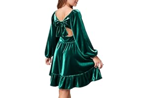 WIFFGO Girls Christmas Dress Fall Velvet Tie Back Long Sleeve Elegant Party Gifts for Outfits Kids Teen Winter Dresses