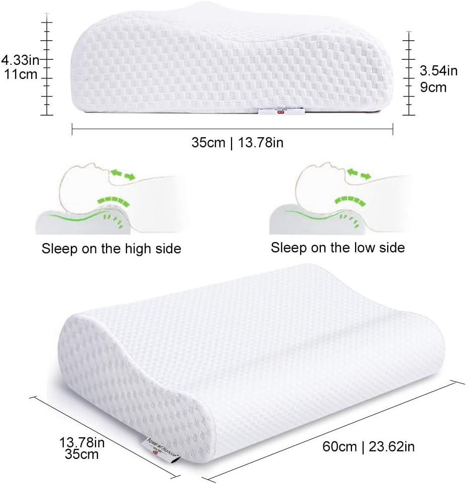 Power of Nature Memory Foam Contour Pillow, Neck Support Cervical Bed Pillow for Sleeping, Side Sleeper - Relieve Neck Pain with Washable Zippered Soft Cover: Kitchen & Dining