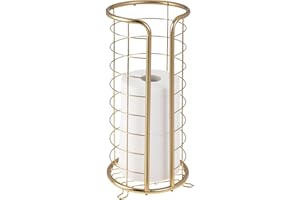 mDesign Metal Toilet Paper Holder Stand - Storage Reserve for 3 Rolls of Toilet Tissue - Freestanding Stylish Bathroom Floor Paper Stand - Omni Collection - Soft Brass