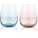 Colored Stemless Wine Glasses Set of 2, Vibrant Wine Glasses 15 Oz , Great Gift for Men Women Friends Couples Families, Ideal