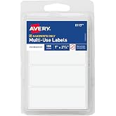 Avery&reg; Multi-Use Permanent Labels, 1" x 2.75", White, Non-Printable, 128 Blank Labels Total (6113)