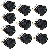 HOTSYSTEM 10PC New 20A 12V Round Rocker Toggle Switch Green LED SPST For All