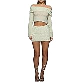 MakeMeChic Women's 2 Piece Sets Off The Shoulder Crop Top and Bodycon Skirt Knit Fall Clothes